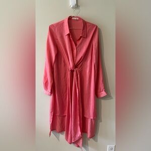 Grey Lab Pink Long Tie-Front Shirt Dress size Medium. NWOT